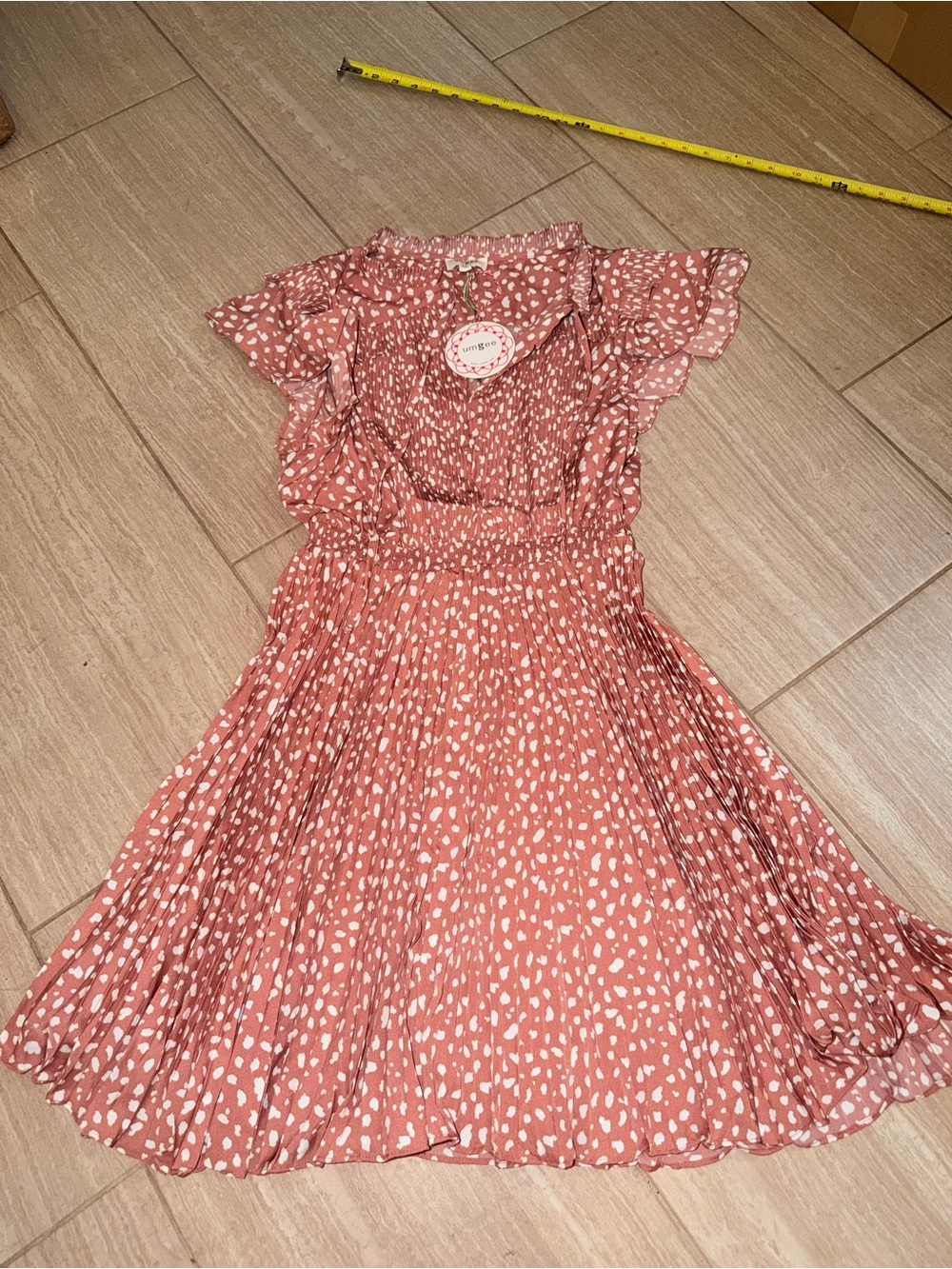 Umgee Pink Printed Flutter Sleeve Dress large